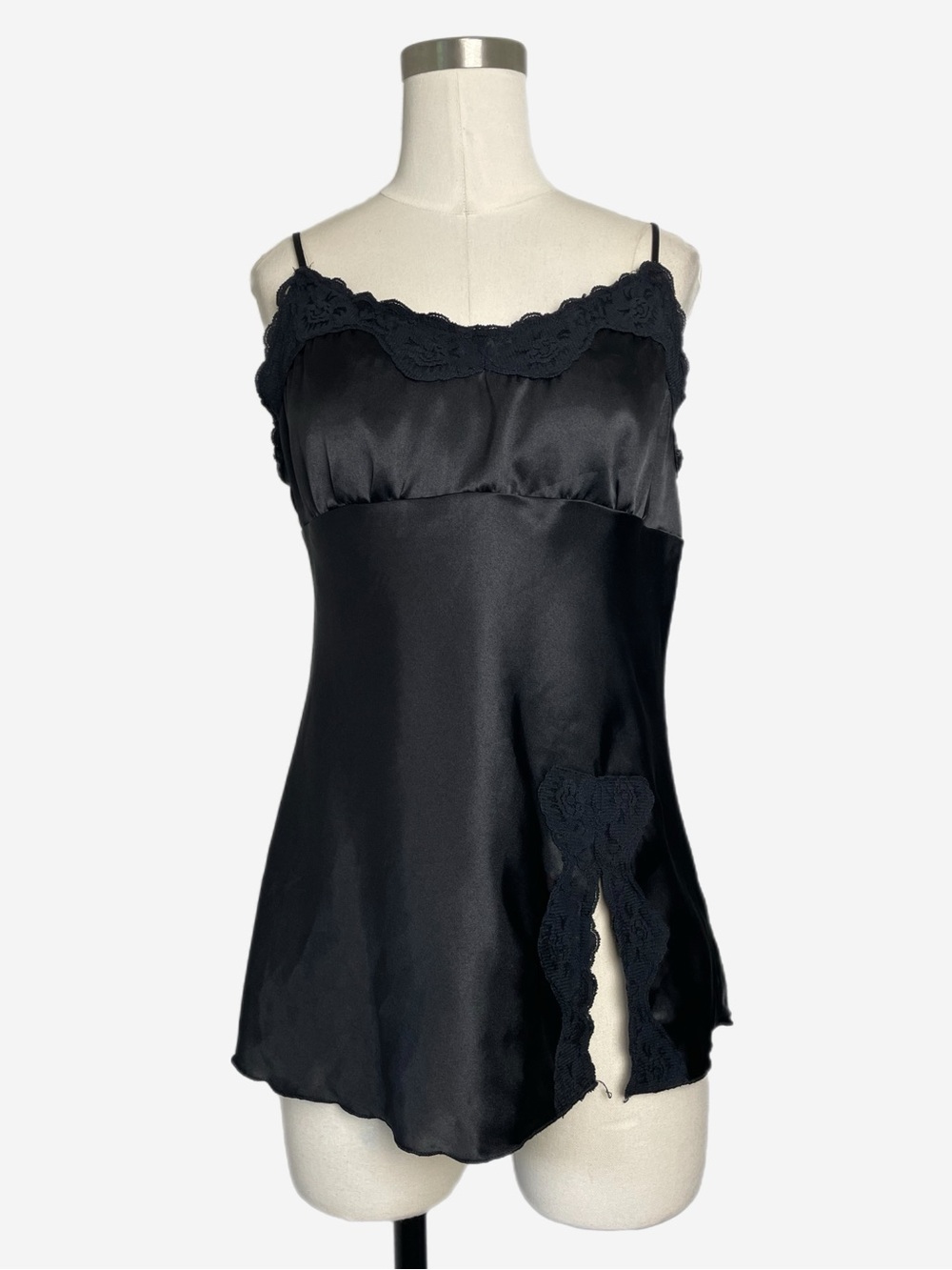 Vintage Y2K Self Esteem Black lace trim babydoll satin camisole bubblegrunge M/L